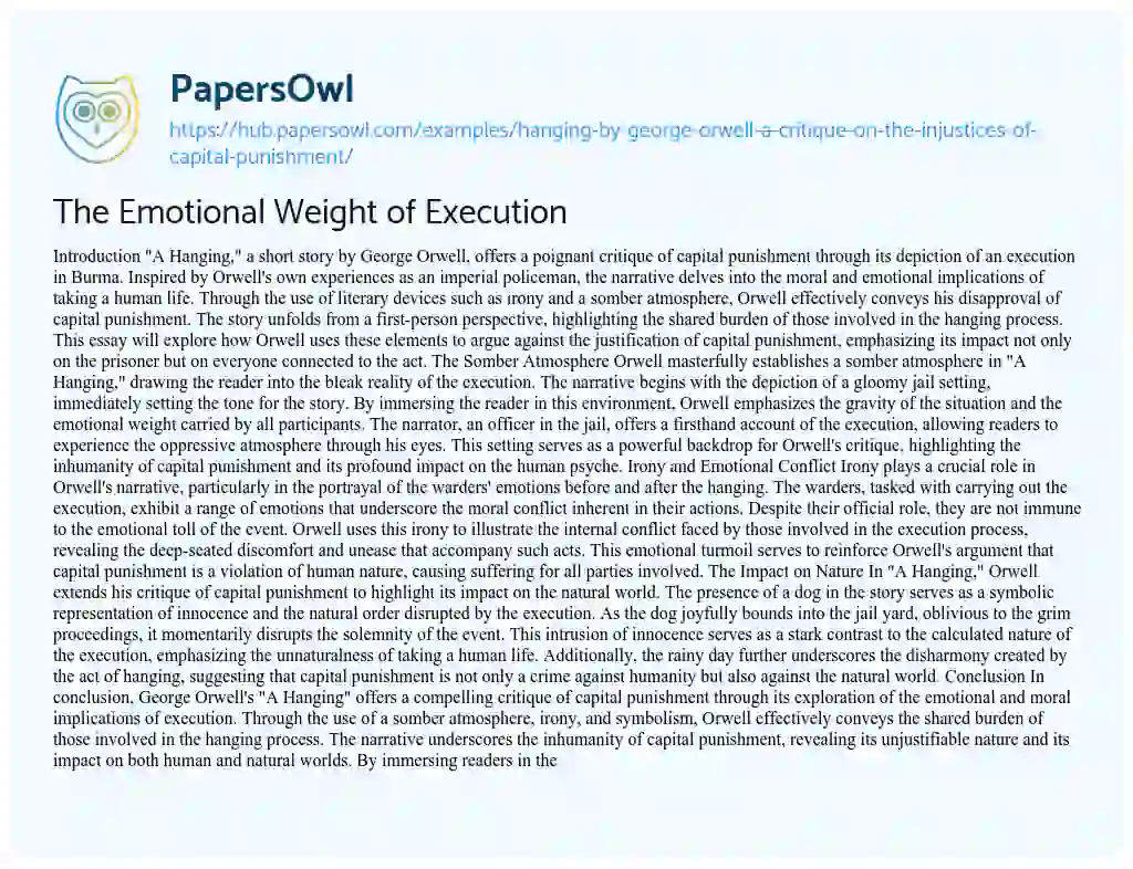 Essay on The Emotional Weight of Execution