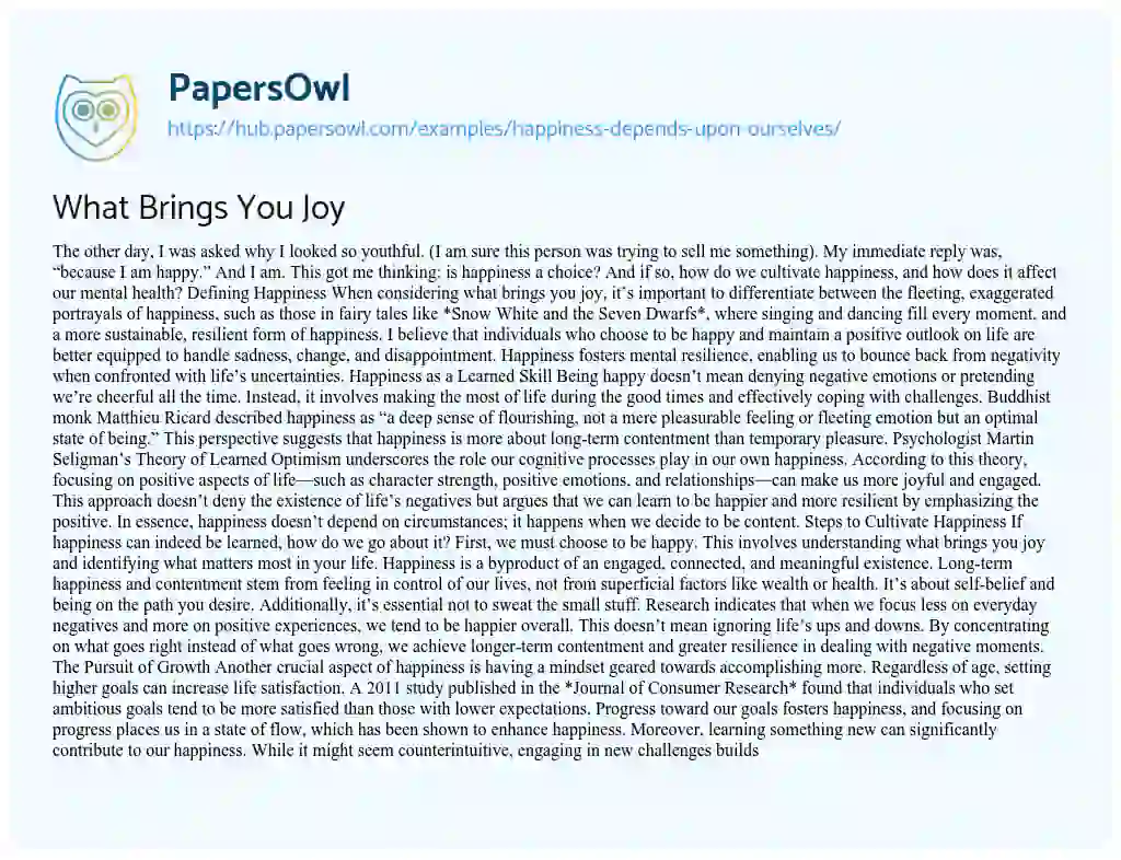 Essay on What Brings You Joy