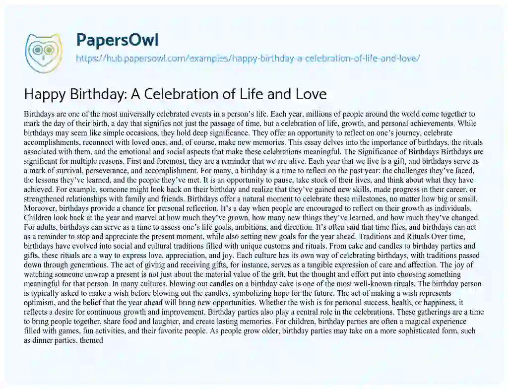 Essay on Happy Birthday: A Celebration of Life and Love