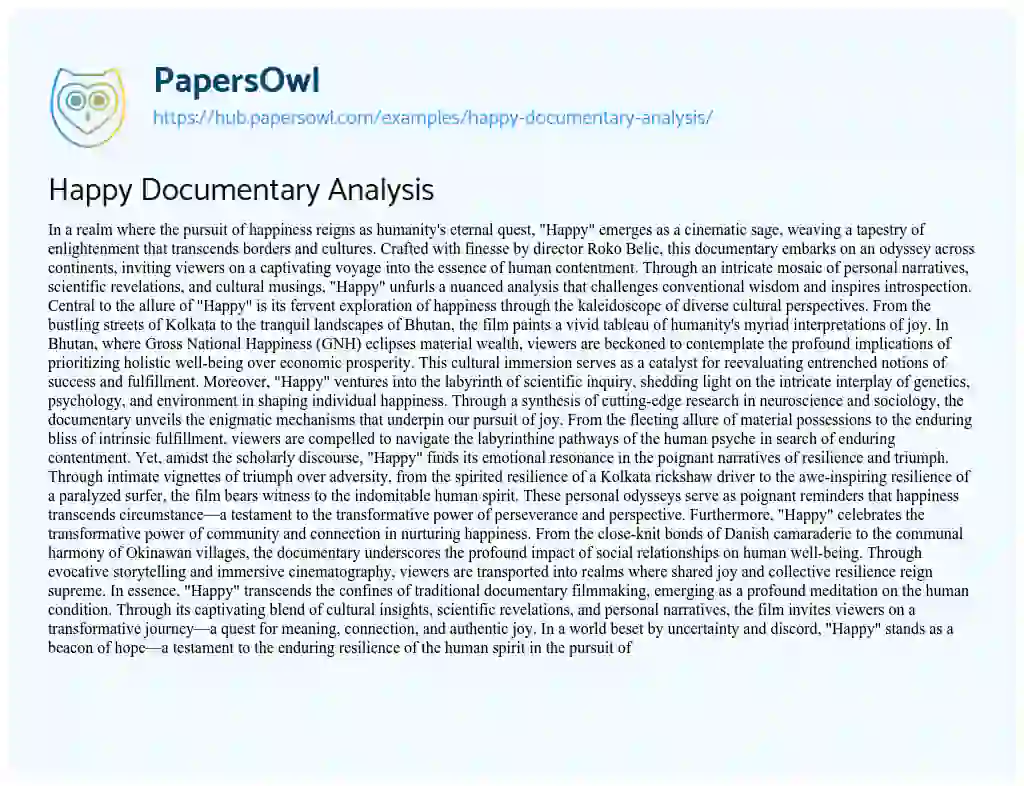 Essay on Happy Documentary Analysis