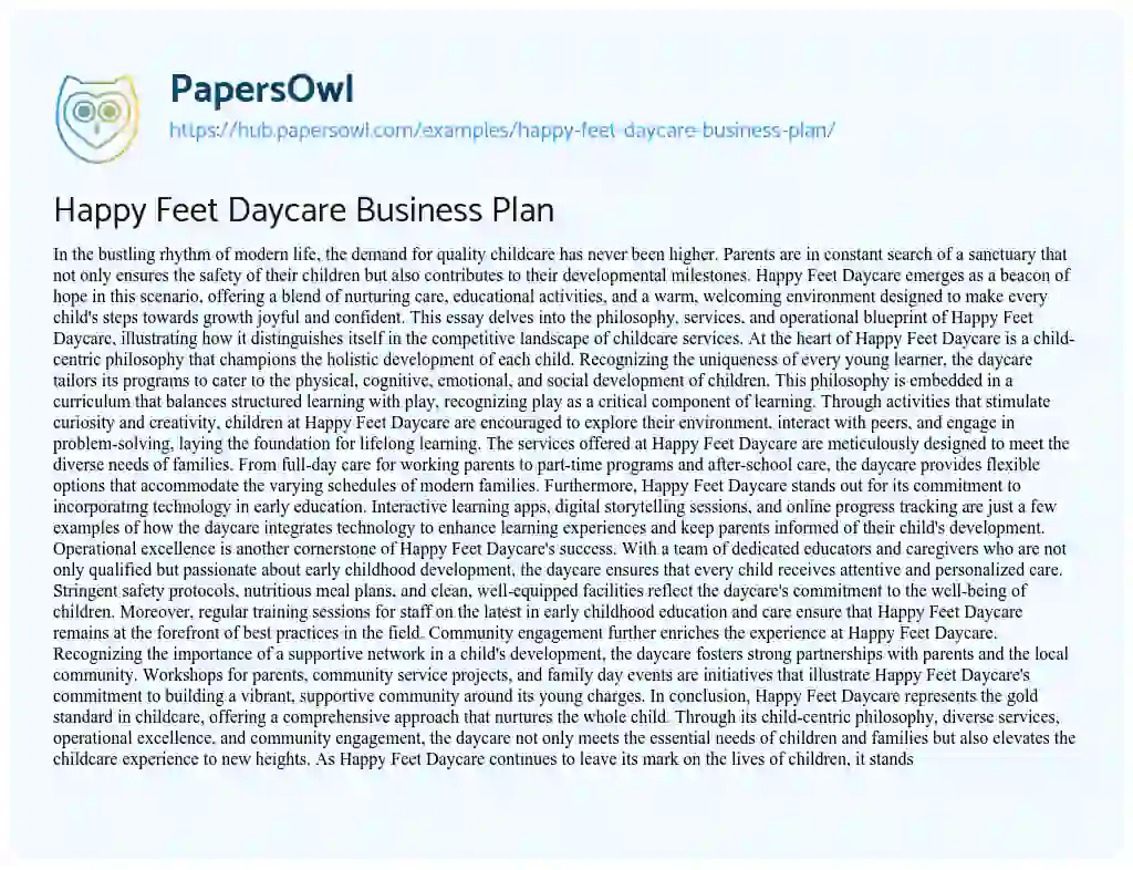 Essay on Happy Feet Daycare Business Plan