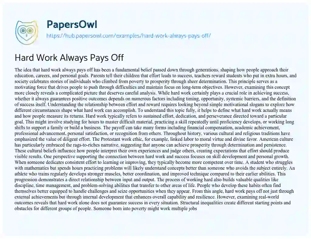 Essay on Hard Work Always Pays Off