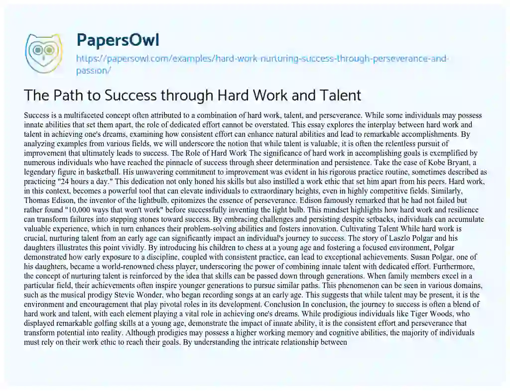 Essay on The Path to Success through Hard Work and Talent
