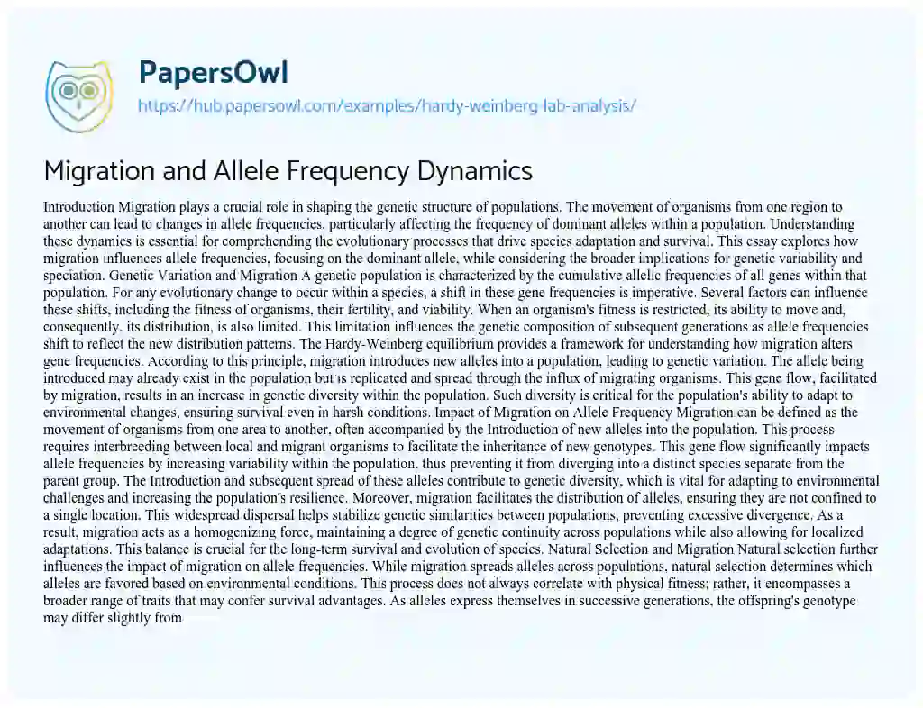 Essay on Migration and Allele Frequency Dynamics