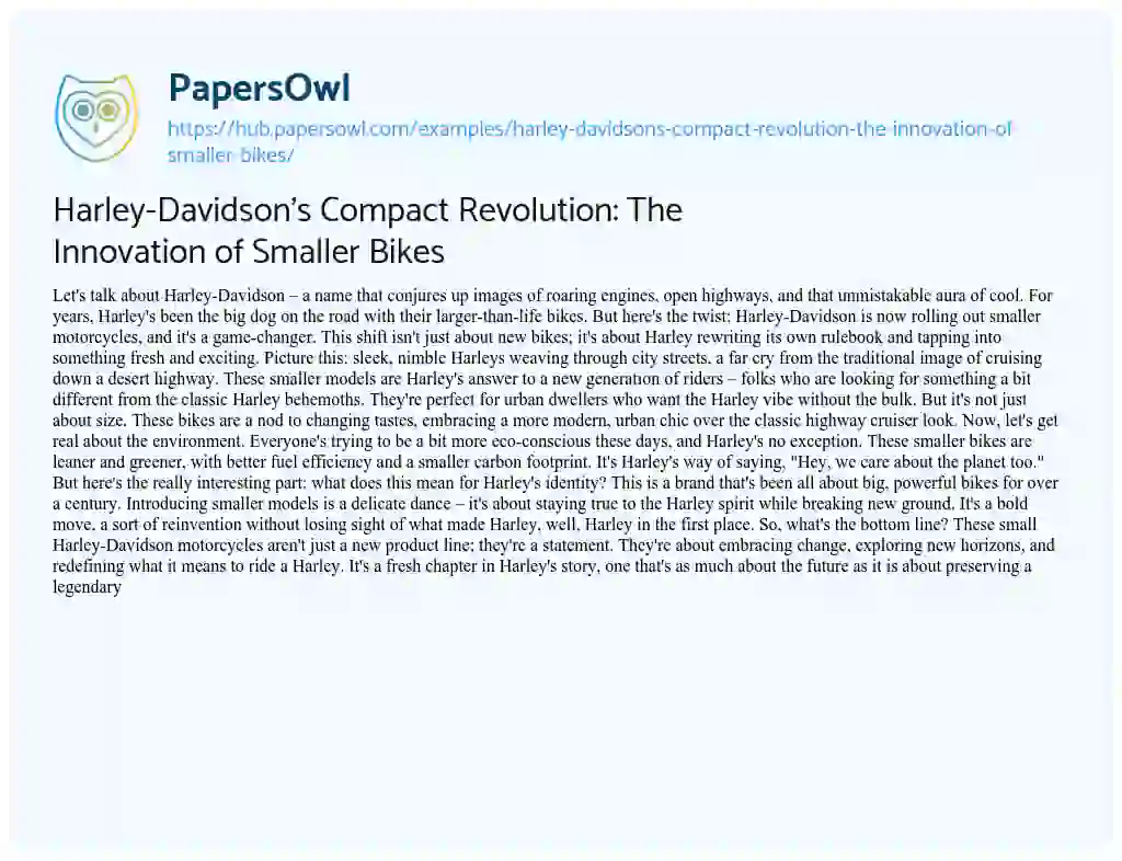 Essay on Harley-Davidson’s Compact Revolution: The Innovation of Smaller Bikes