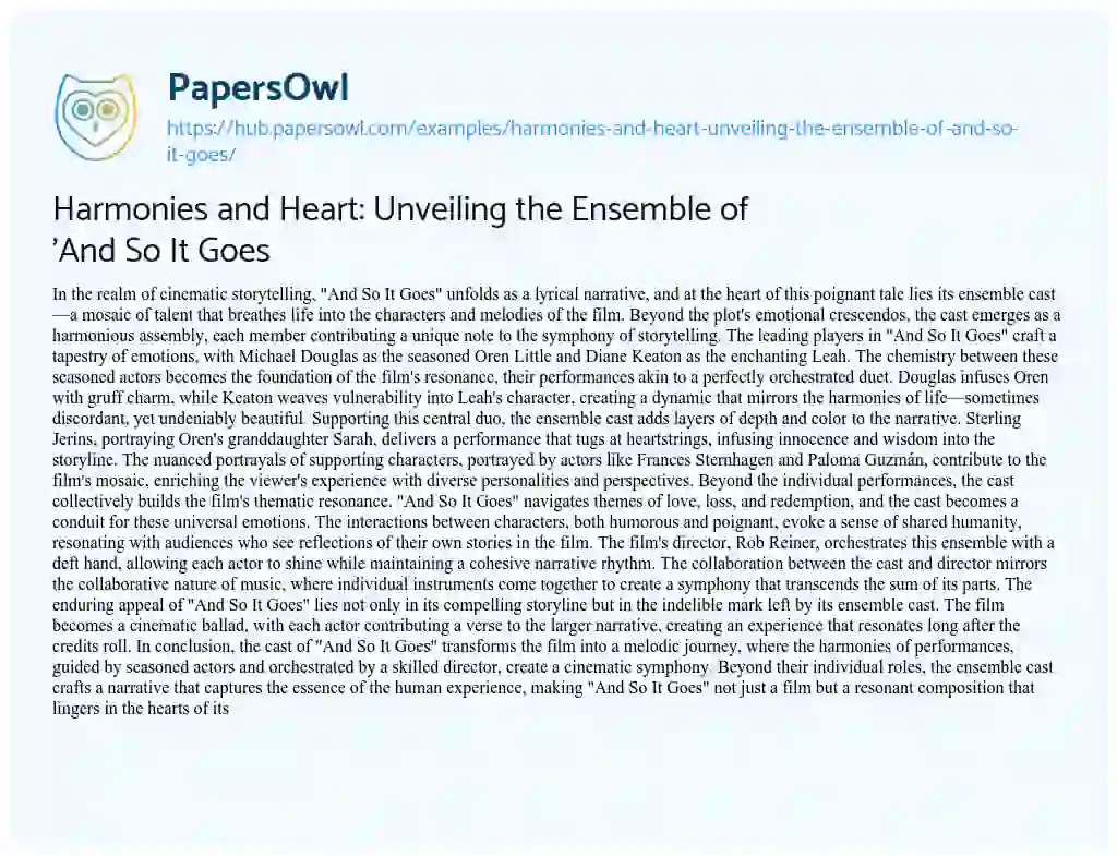 Essay on Harmonies and Heart: Unveiling the Ensemble of ‘And So It Goes