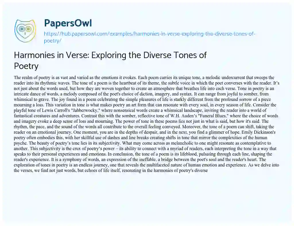 Essay on Harmonies in Verse: Exploring the Diverse Tones of Poetry
