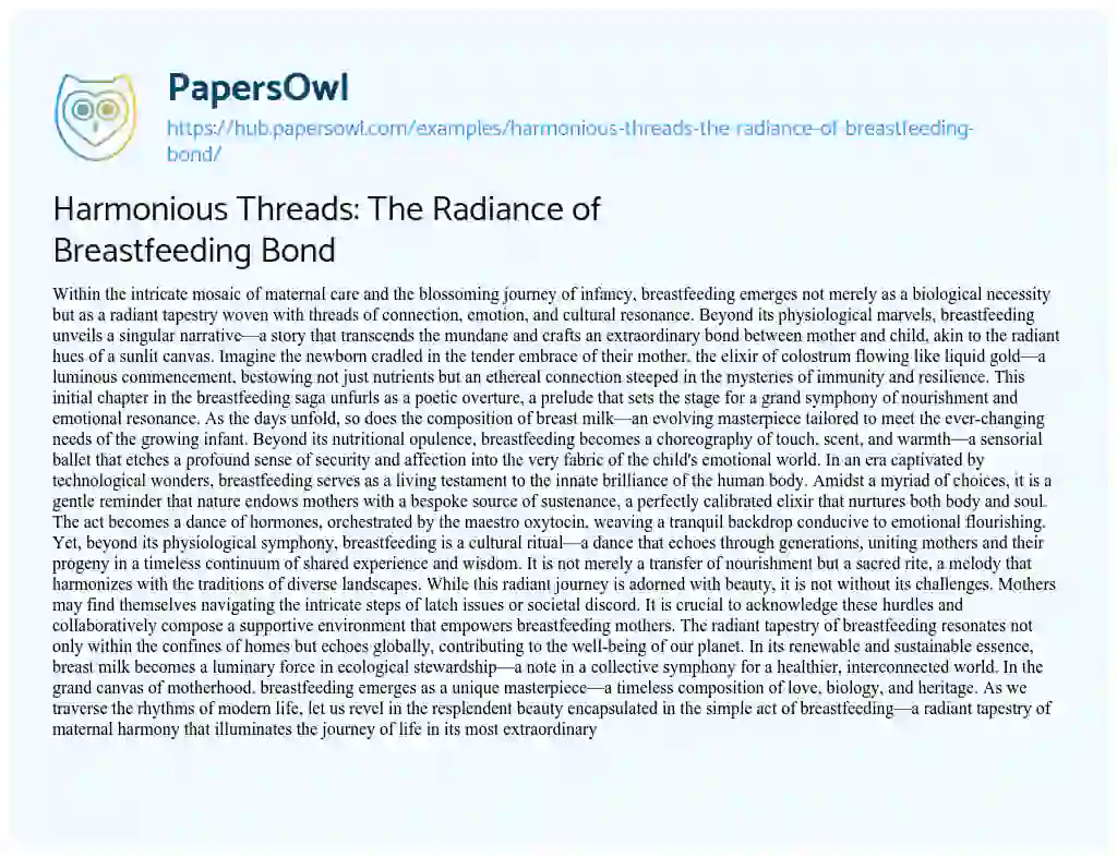 Essay on Harmonious Threads: The Radiance of Breastfeeding Bond