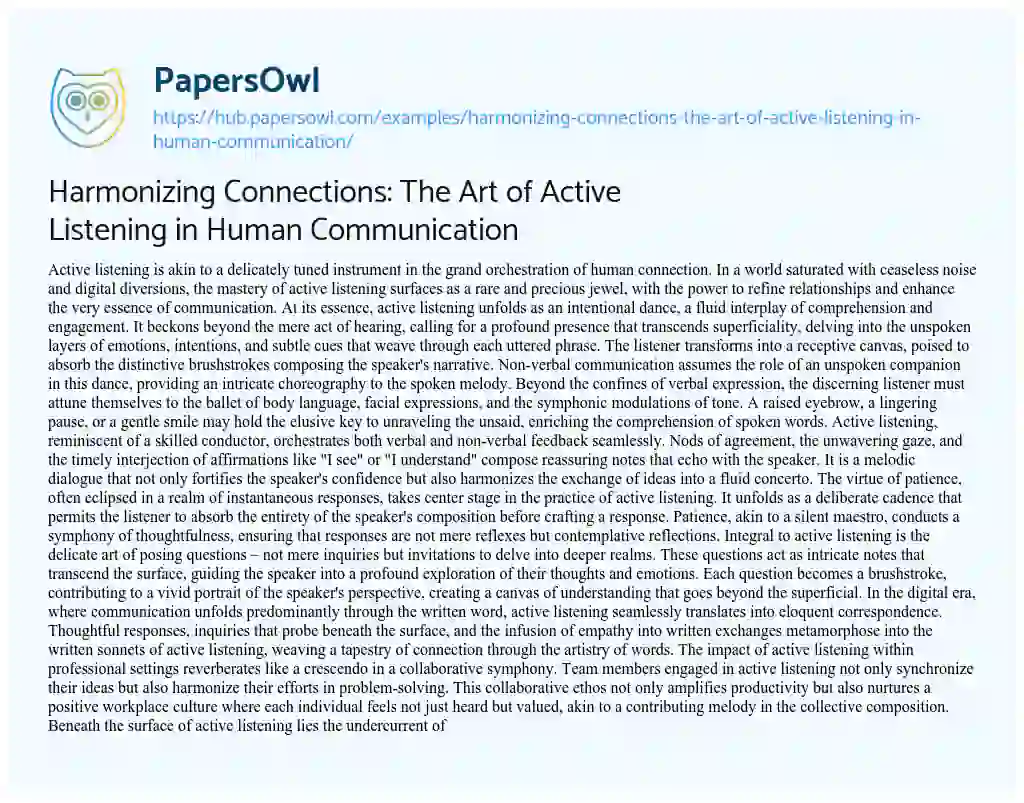 Essay on Harmonizing Connections: The Art of Active Listening in Human Communication