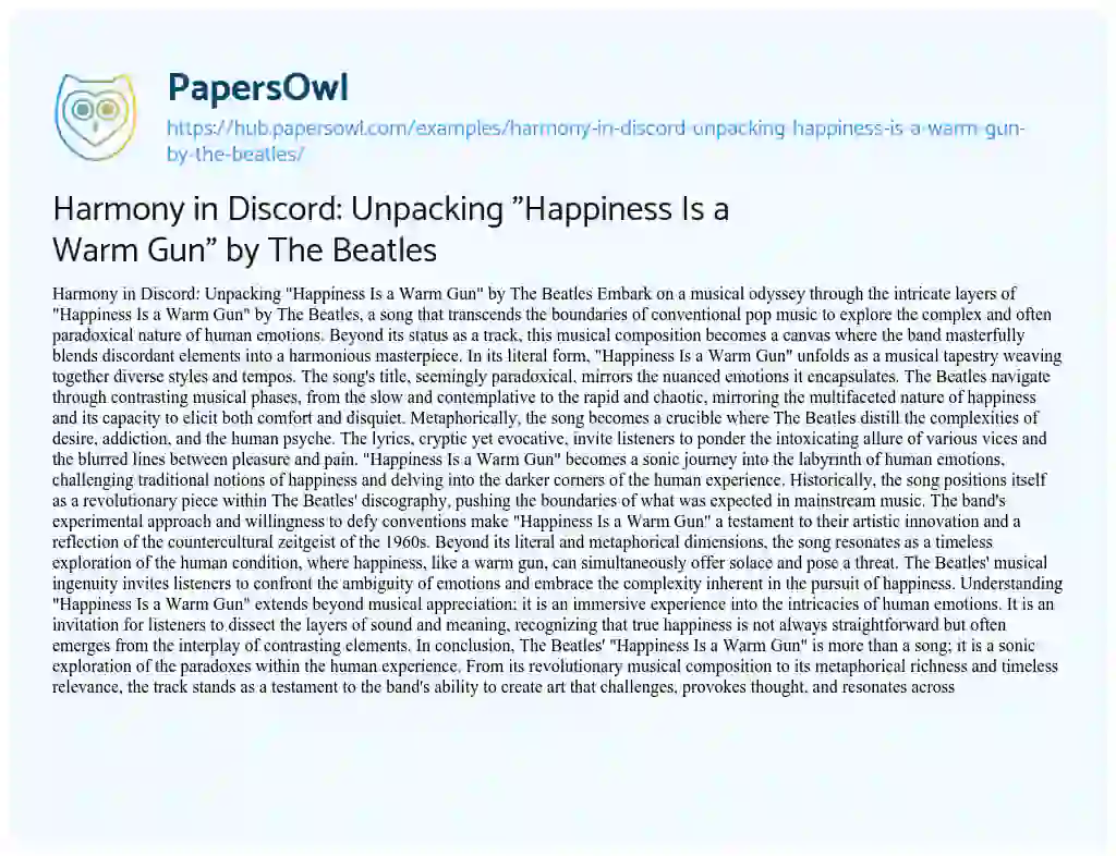 Essay on Harmony in Discord: Unpacking “Happiness Is a Warm Gun” by The Beatles