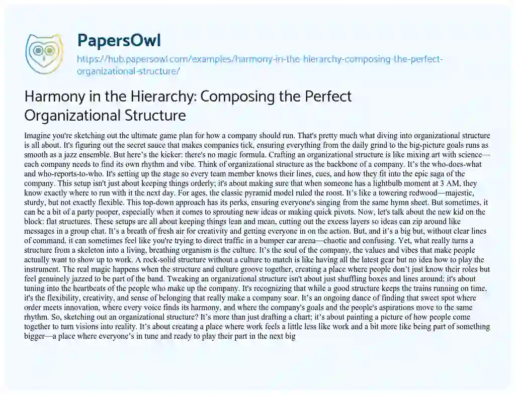Essay on Harmony in the Hierarchy: Composing the Perfect Organizational Structure
