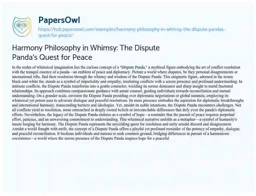 Essay on Harmony Philosophy in Whimsy: The Dispute Panda’s Quest for Peace