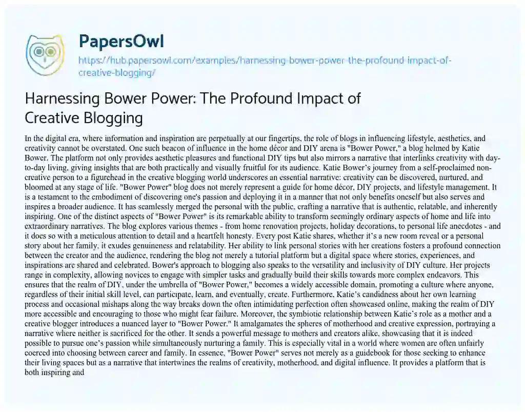 Essay on Harnessing Bower Power: The Profound Impact of Creative Blogging