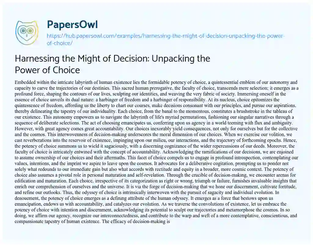 Essay on Harnessing the Might of Decision: Unpacking the Power of Choice