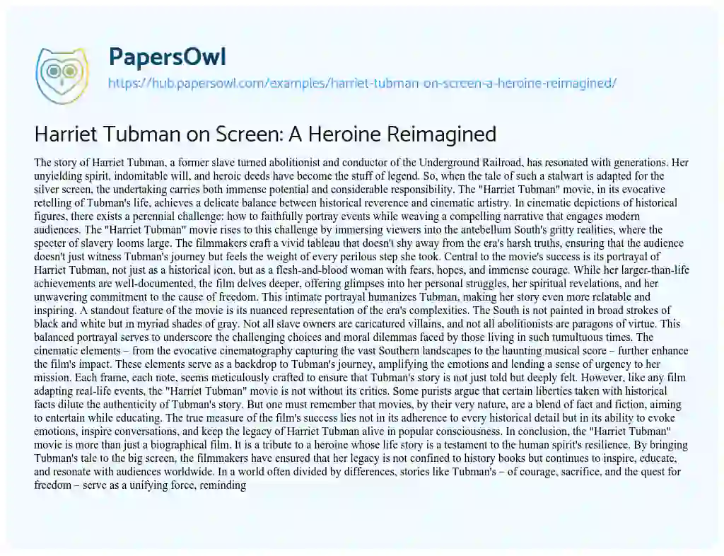 Essay on Harriet Tubman on Screen: A Heroine Reimagined