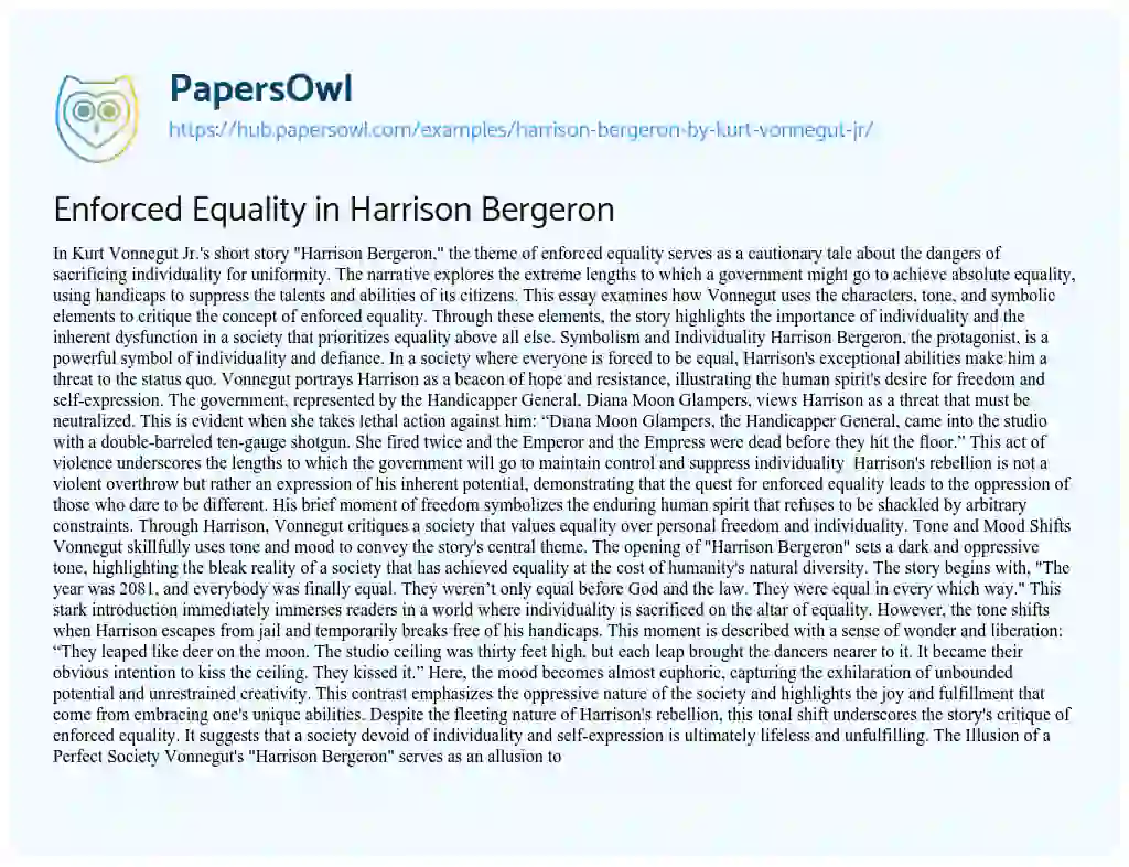 Essay on Enforced Equality in Harrison Bergeron
