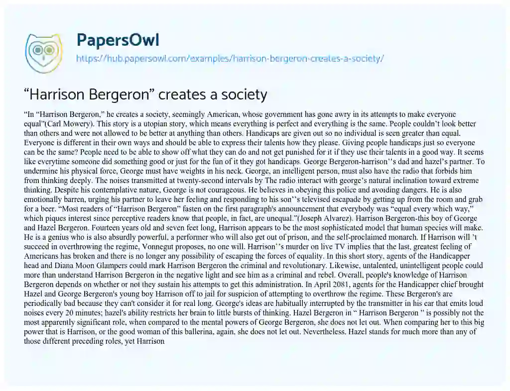 Essay on “Harrison Bergeron” creates a society