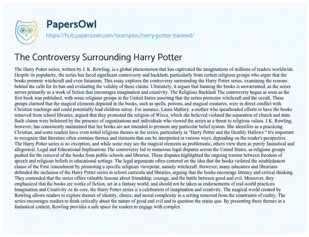 Essay on The Controversy Surrounding Harry Potter