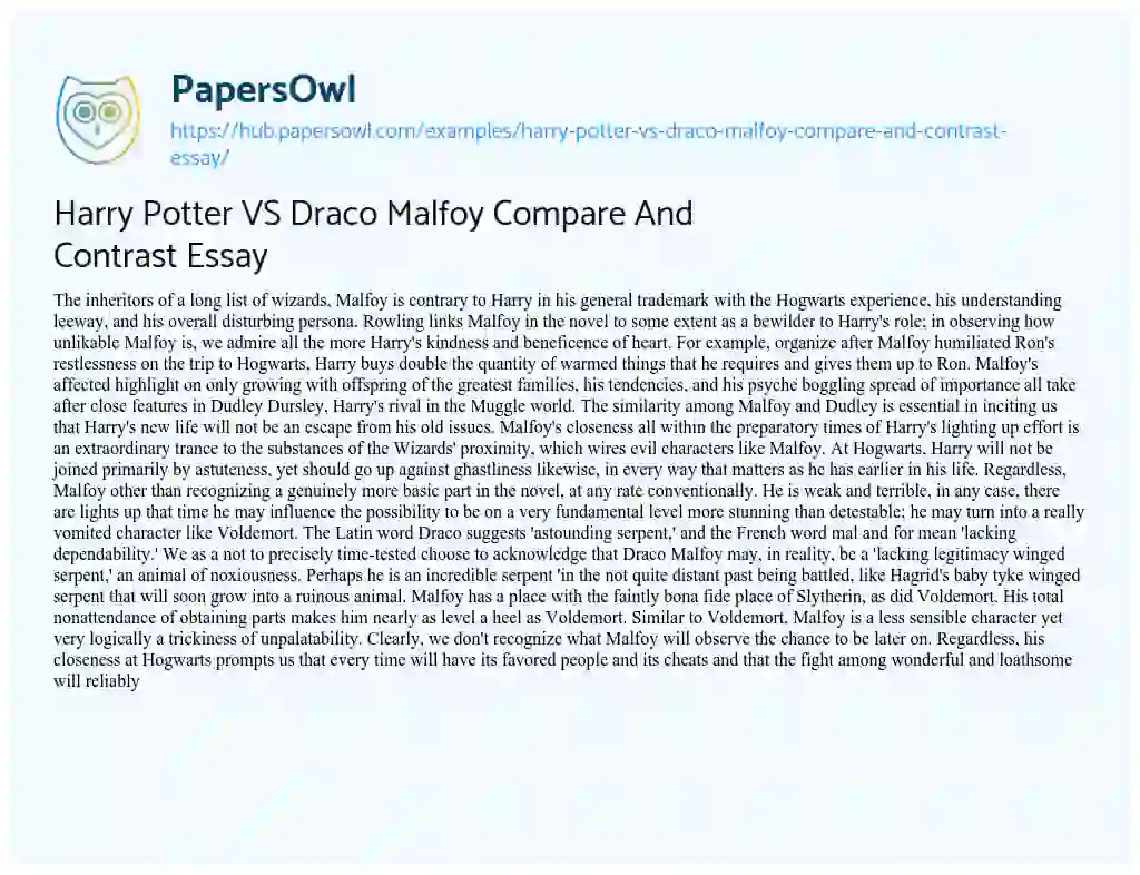 Essay on Harry Potter VS Draco Malfoy Compare And Contrast Essay
