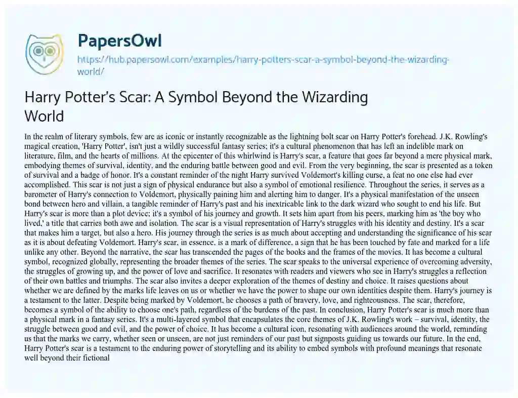 Essay on Harry Potter’s Scar: A Symbol Beyond the Wizarding World