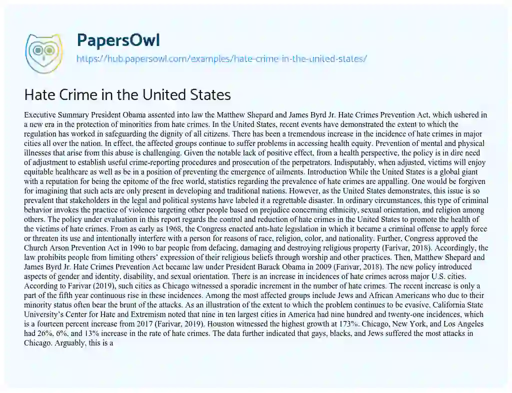 Essay on Hate Crime in the United States
