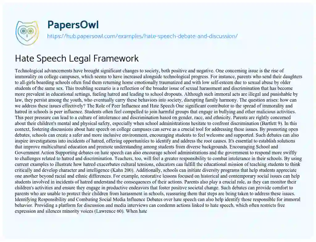 Essay on Hate Speech Legal Framework