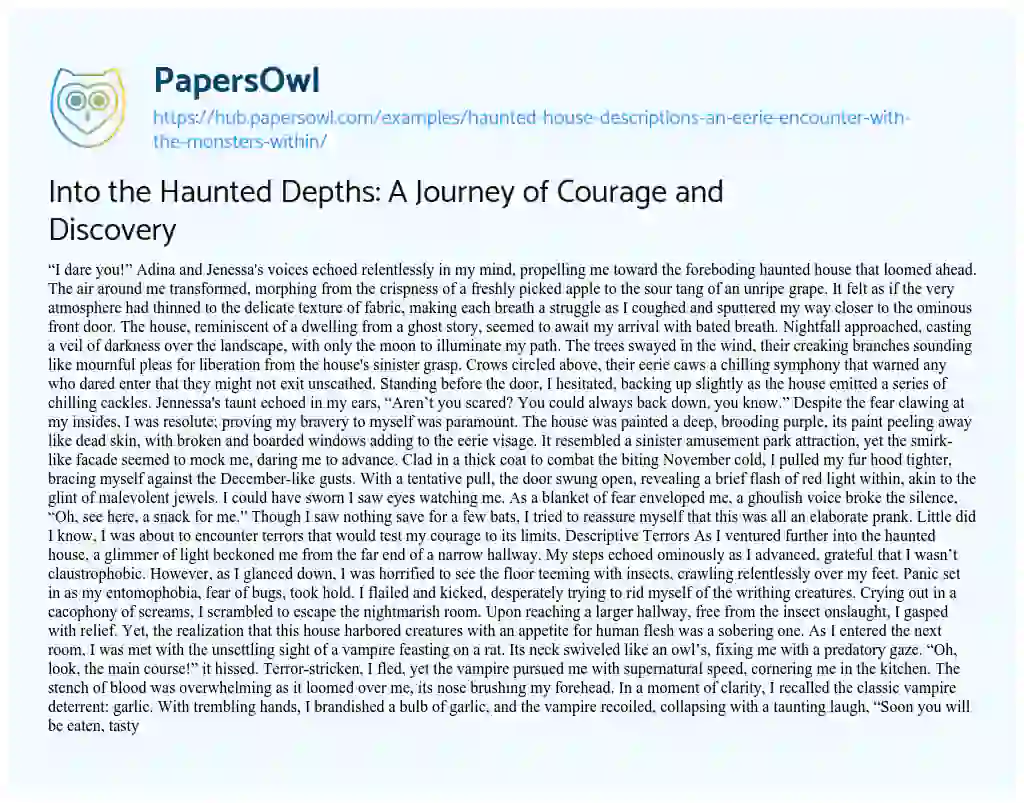 Essay on Into the Haunted Depths: A Journey of Courage and Discovery