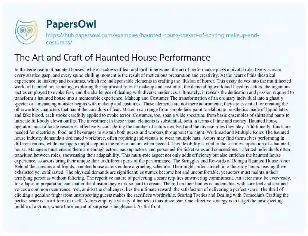 Essay on The Art and Craft of Haunted House Performance