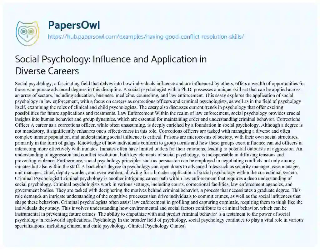 Essay on Social Psychology: Influence and Application in Diverse Careers
