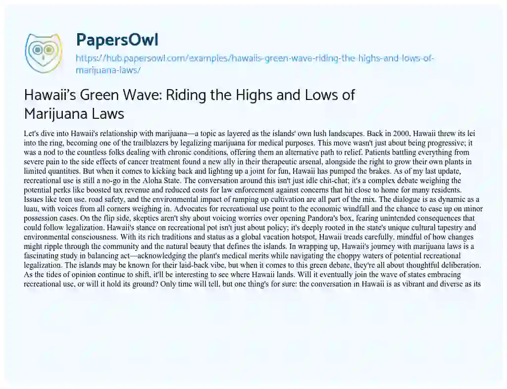 Essay on Hawaii’s Green Wave: Riding the Highs and Lows of Marijuana Laws