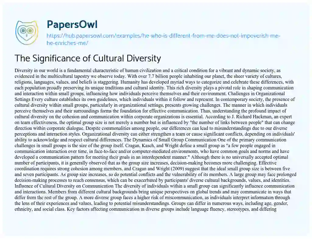 Essay on The Significance of Cultural Diversity