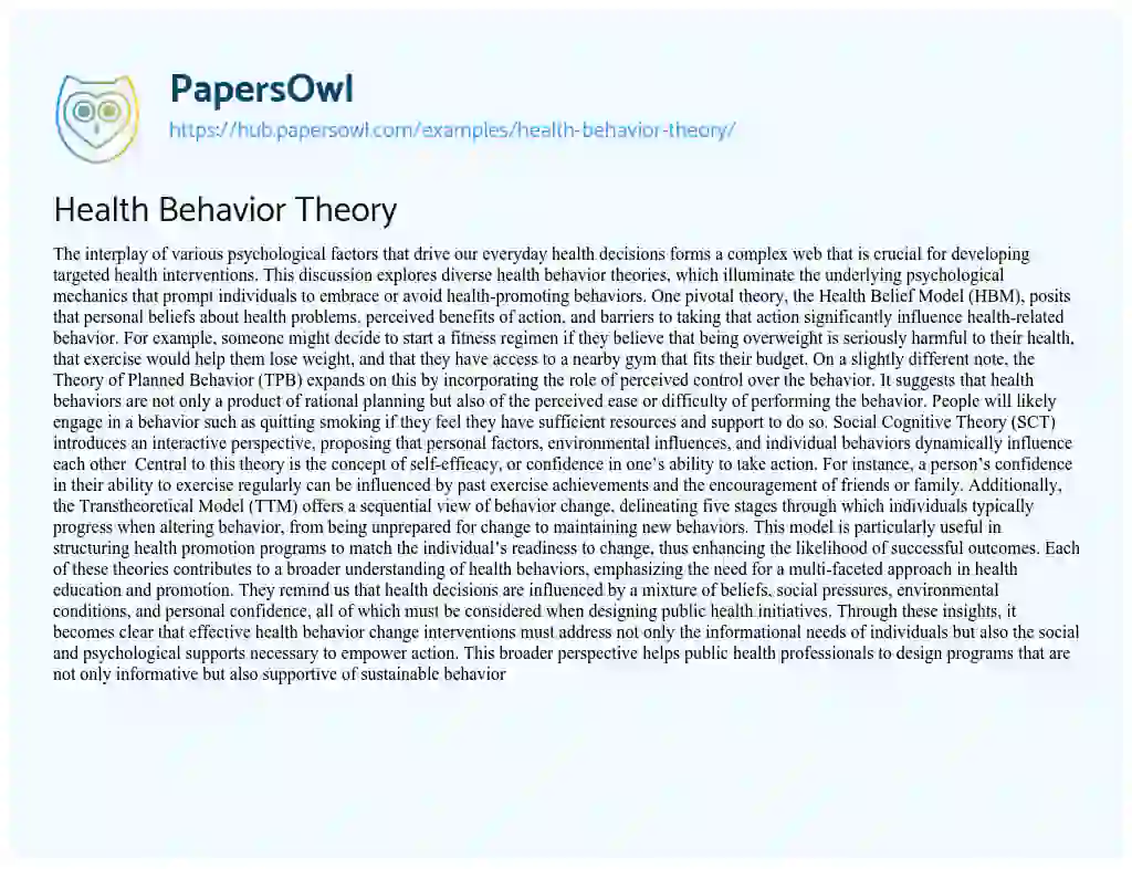 Essay on Health Behavior Theory