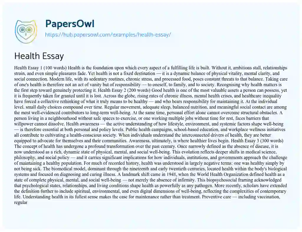 Essay on Health Essay