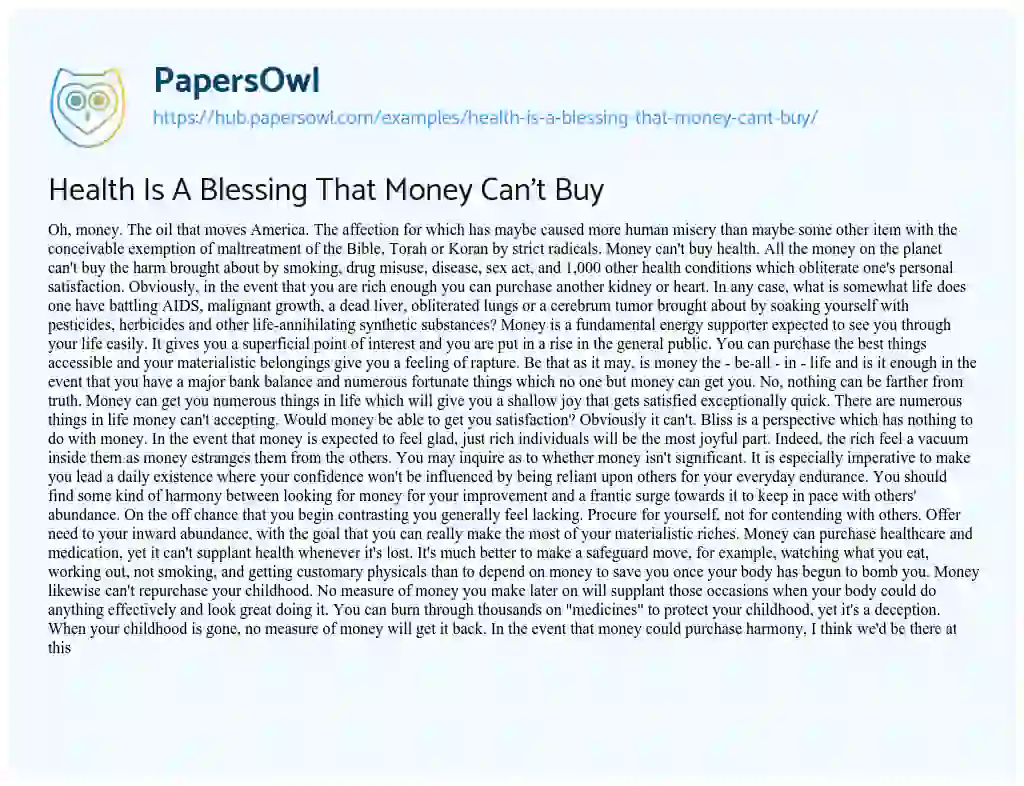 Essay on Health Is A Blessing That Money Can’t Buy