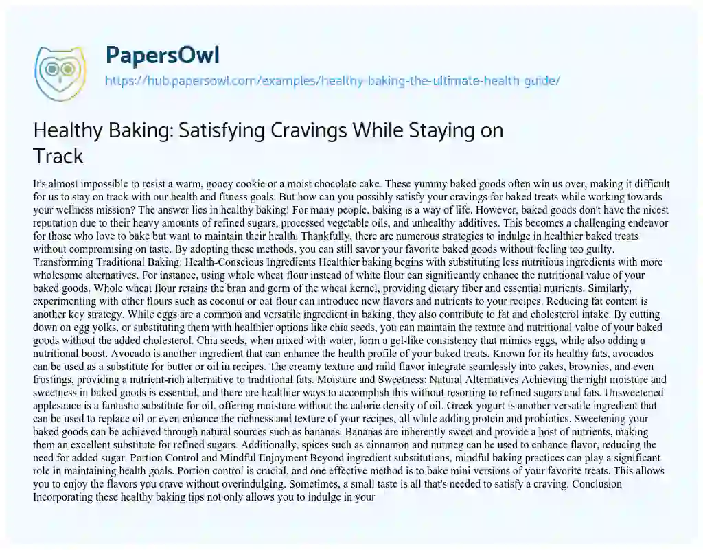 Essay on Healthy Baking: Satisfying Cravings While Staying on Track