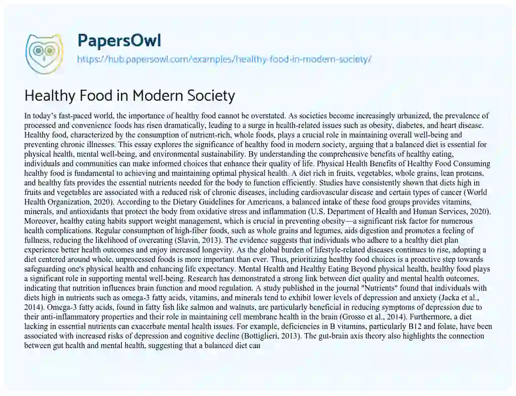 Essay on Healthy Food in Modern Society