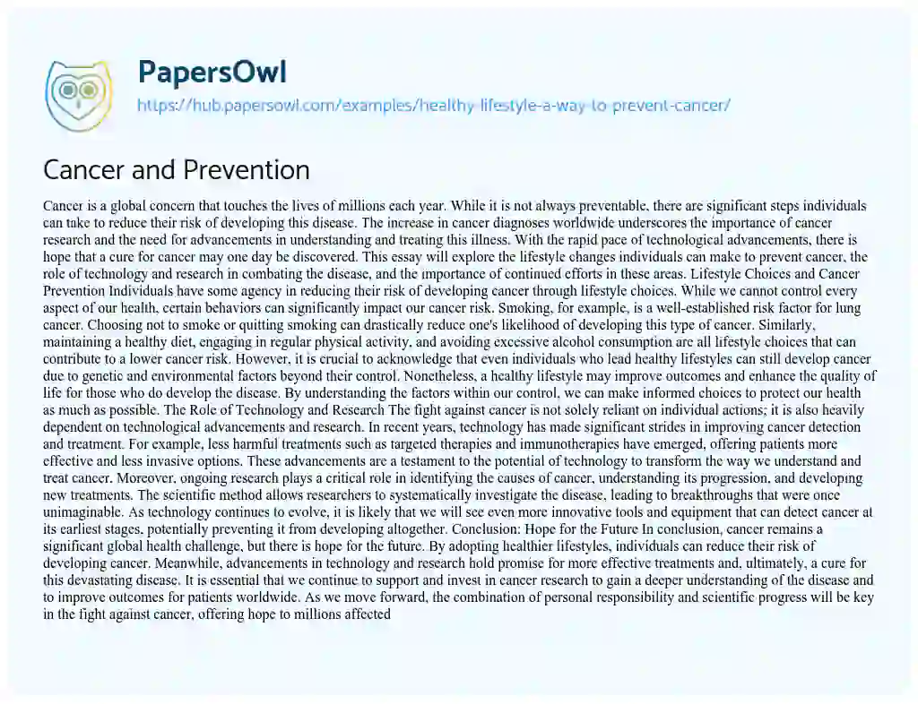 Essay on Cancer and Prevention