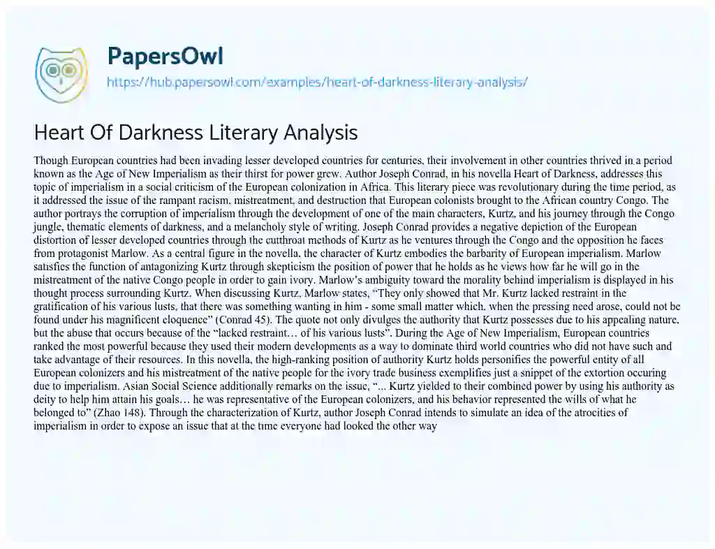 Essay on Heart Of Darkness Literary Analysis