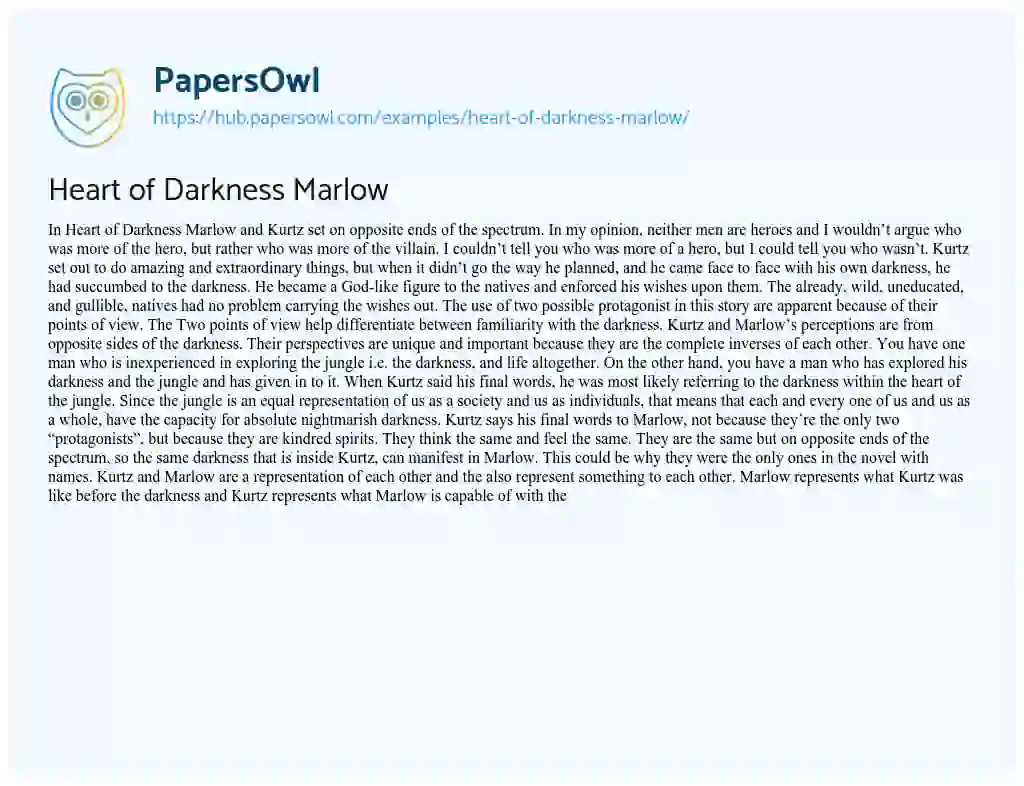 Essay on Heart of Darkness Marlow