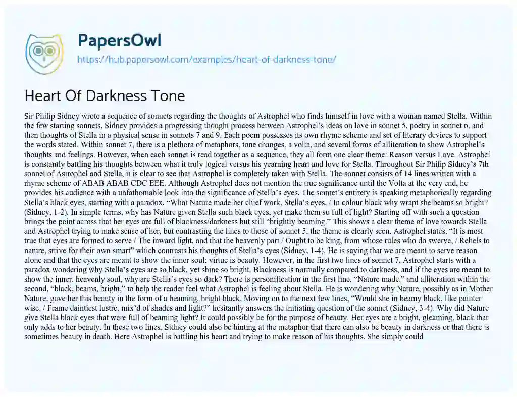 Essay on Heart Of Darkness Tone