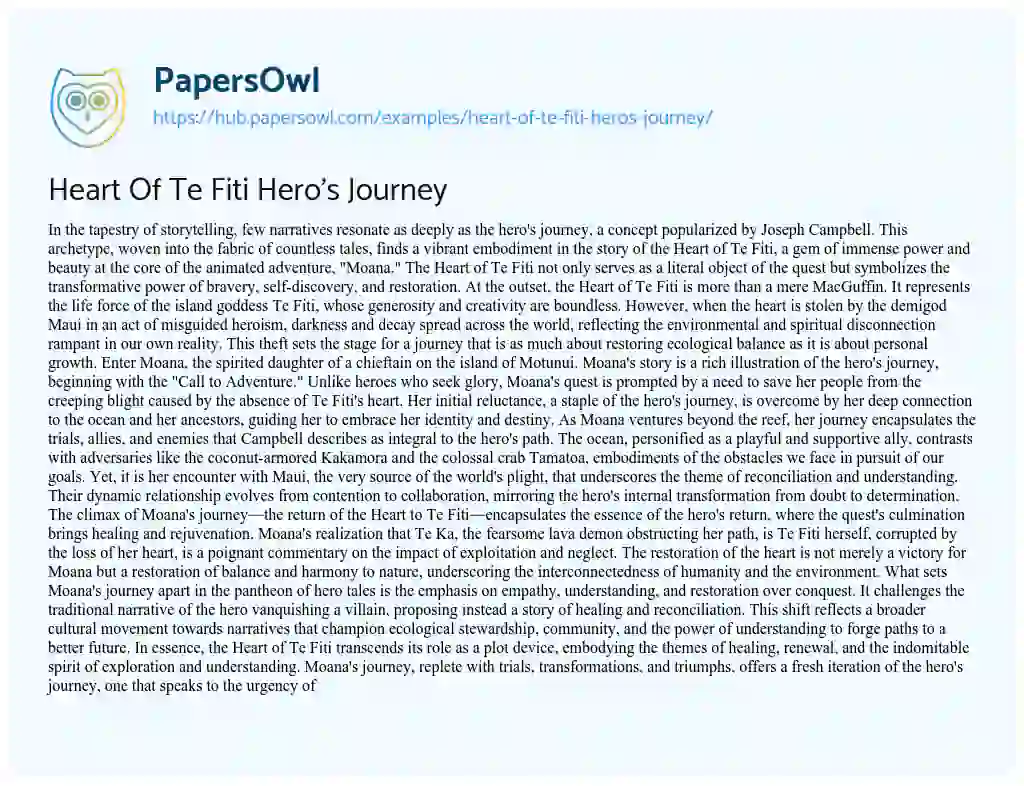 Essay on Heart Of Te Fiti Hero’s Journey