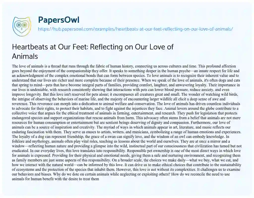 Essay on Heartbeats at Our Feet: Reflecting on Our Love of Animals