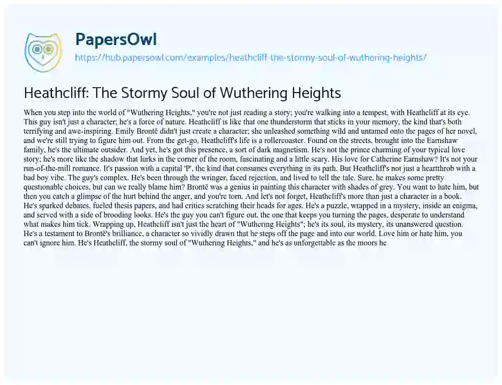 Essay on Heathcliff: The Stormy Soul of Wuthering Heights