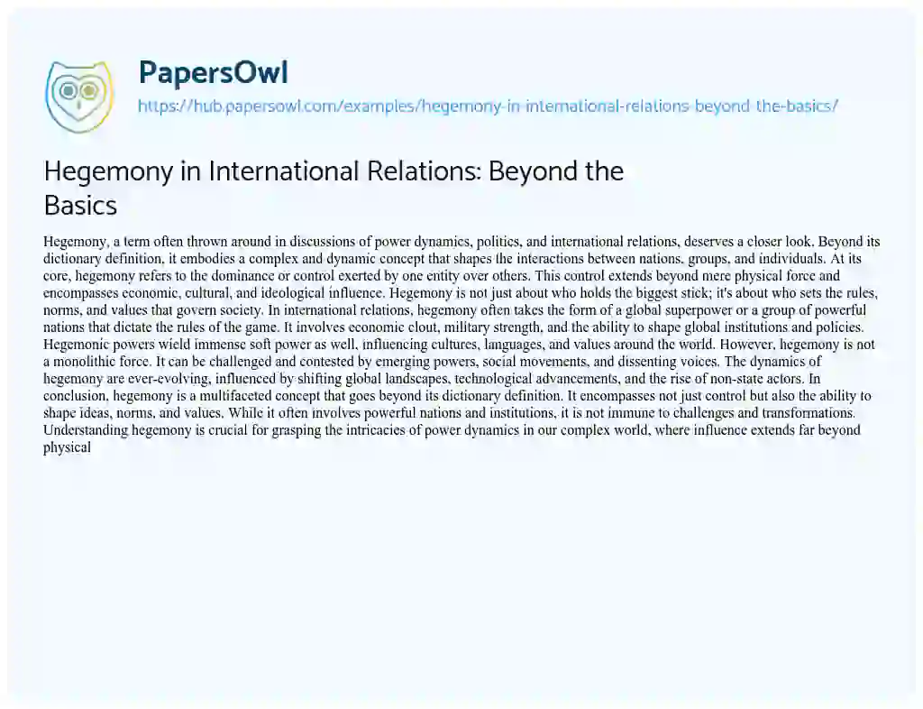 Essay on Hegemony in International Relations: Beyond the Basics