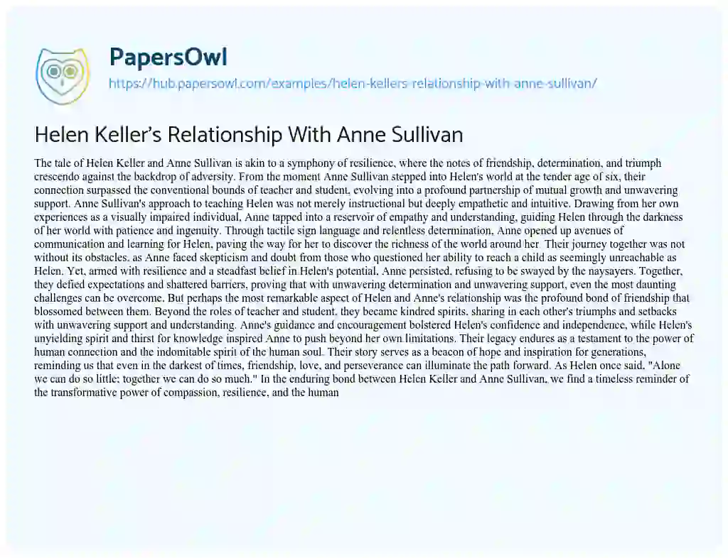 Essay on Helen Keller’s Relationship With Anne Sullivan