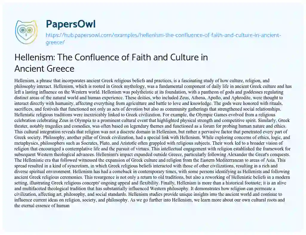 Essay on Hellenism: The Confluence of Faith and Culture in Ancient Greece