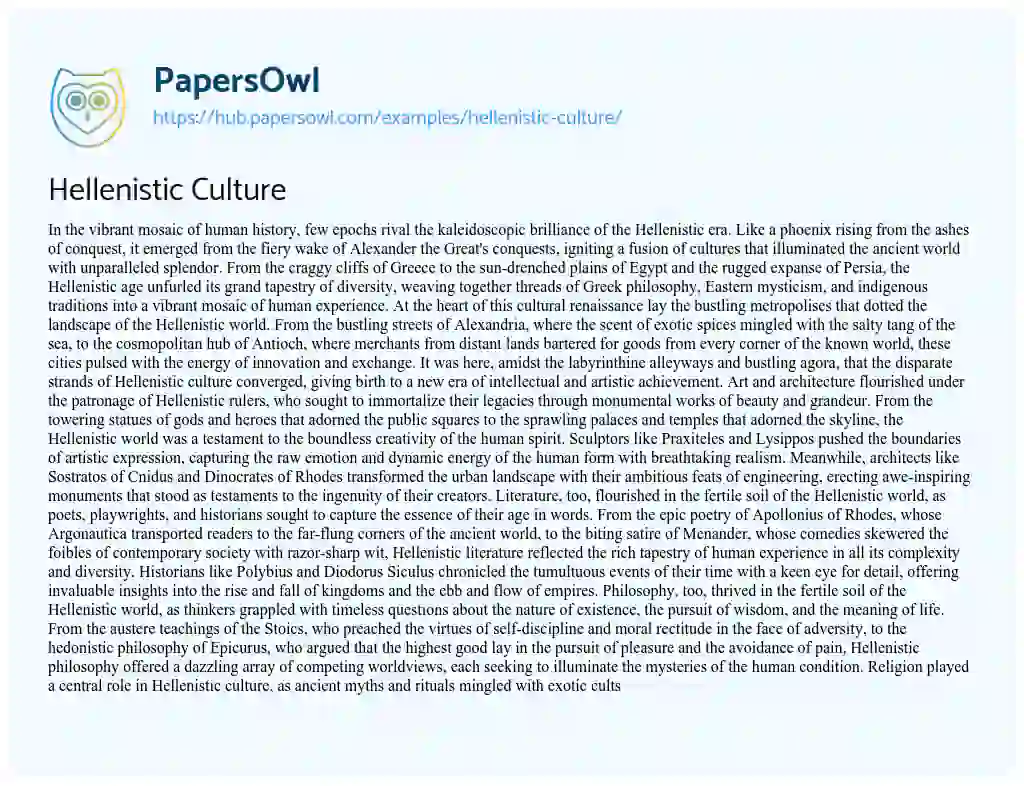 Essay on Hellenistic Culture