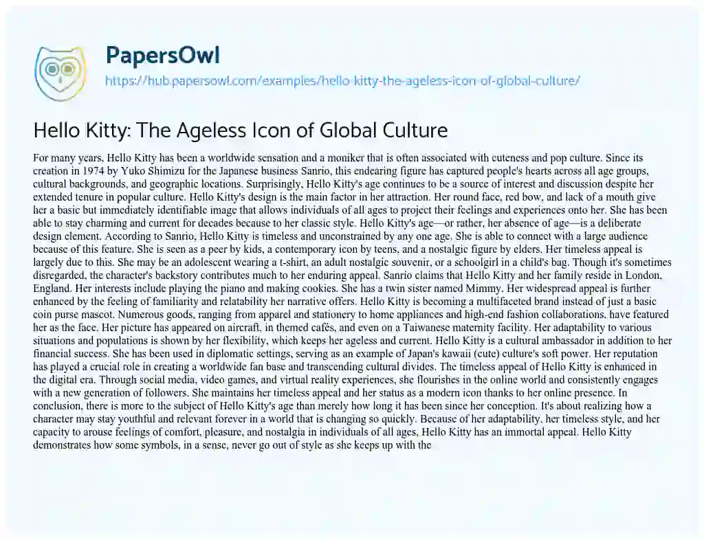 Essay on Hello Kitty: The Ageless Icon of Global Culture