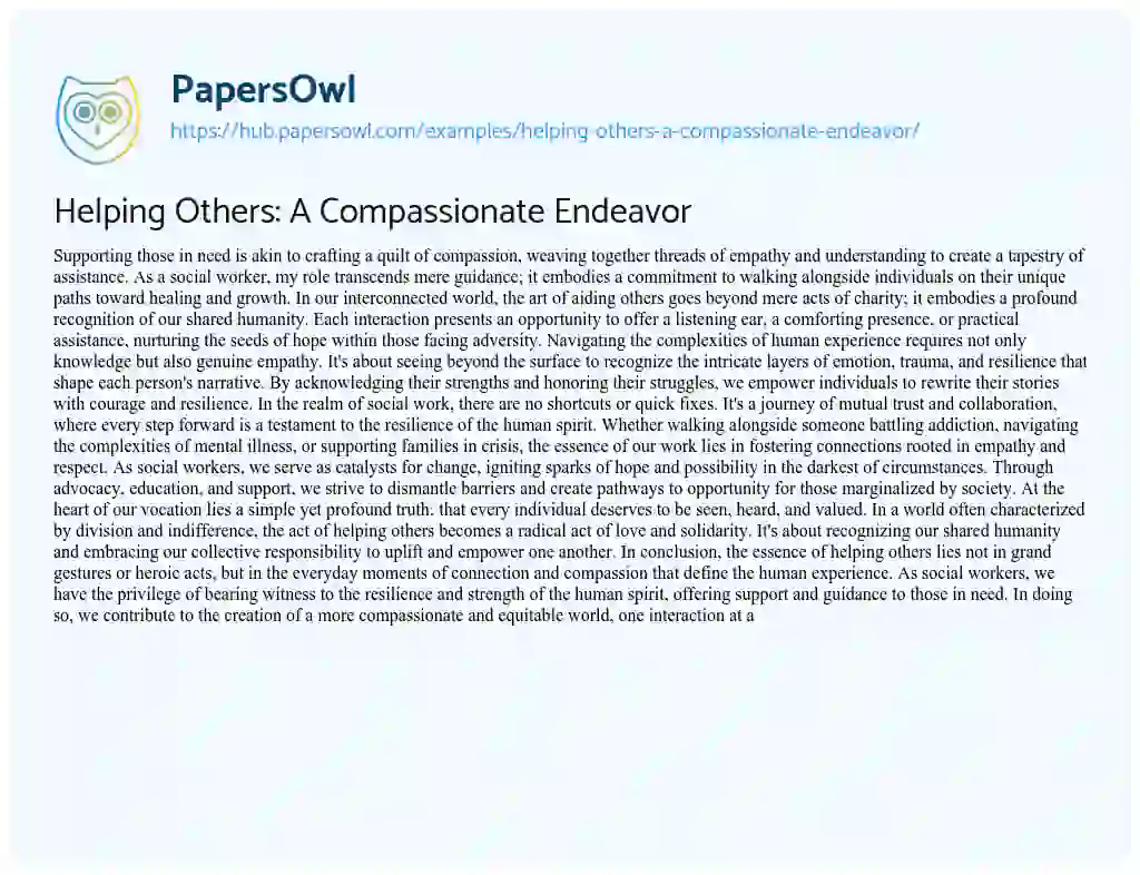 Essay on Helping Others: A Compassionate Endeavor