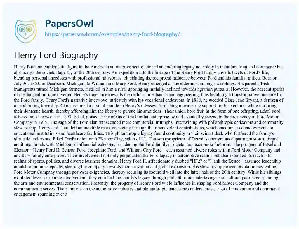 Essay on Henry Ford Biography